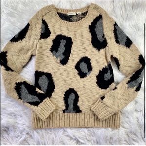 Anthro Sleeping on Snow Leopard Print Sweater